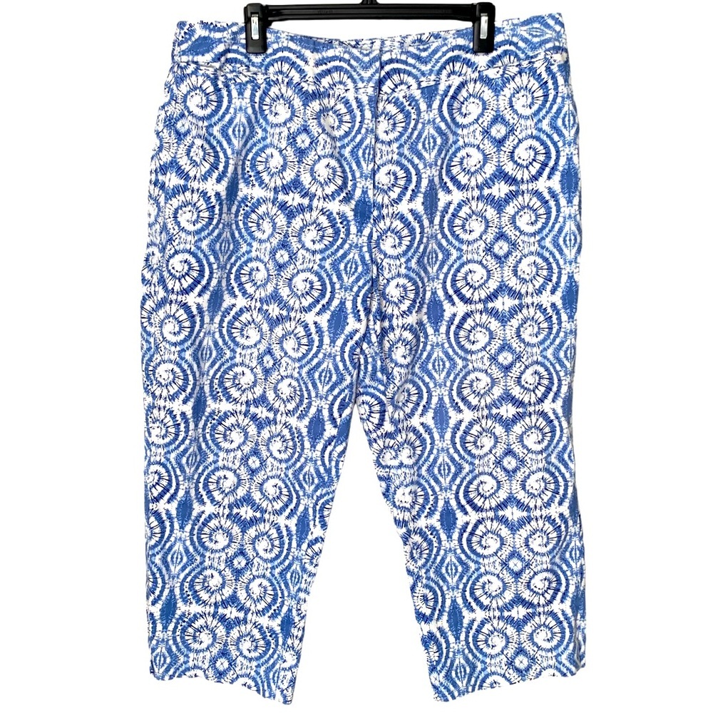 RUBY RD Pants Capri Cropped Blue White Tribal Tie Dye Swirl Print Women Size 16W